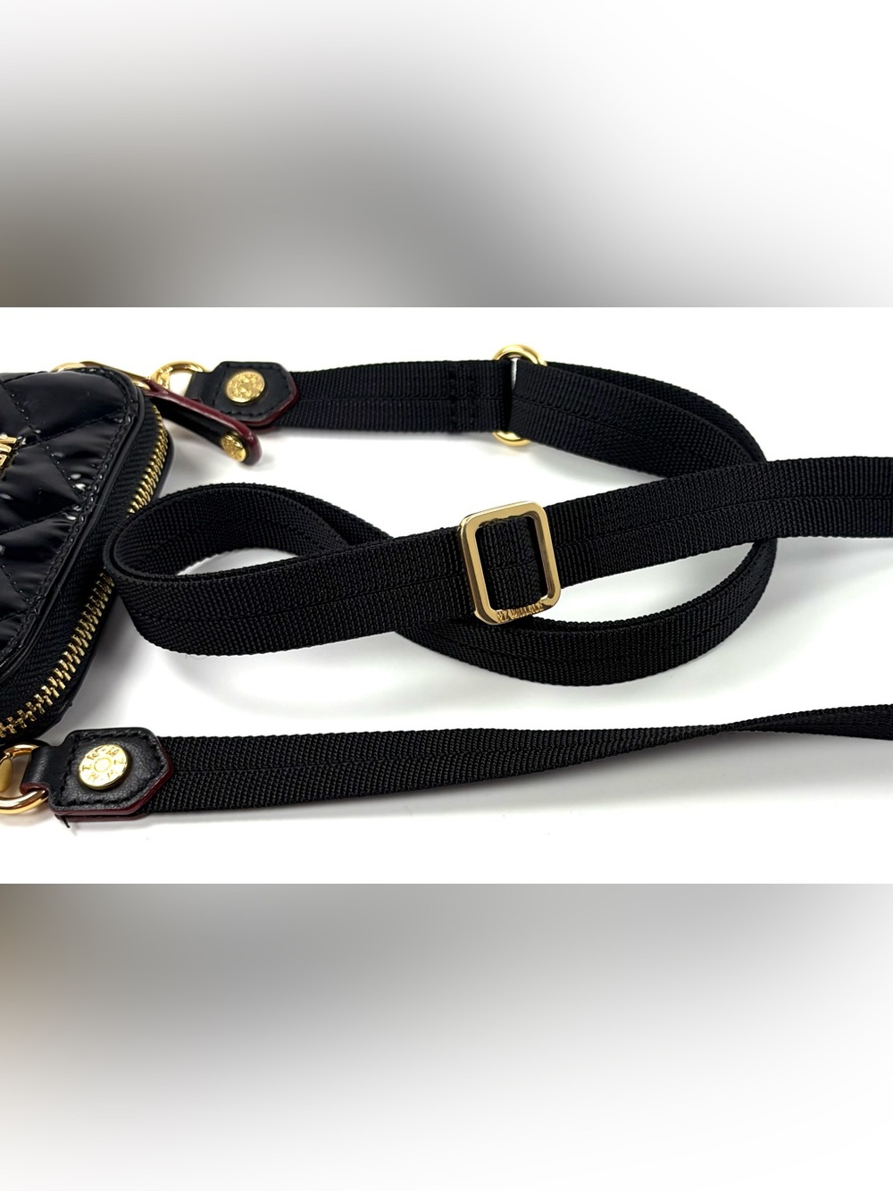 MZ Wallace Micro Crosby Patent Phone Crossbody Black Gold Hardware - Picture 10 of 16